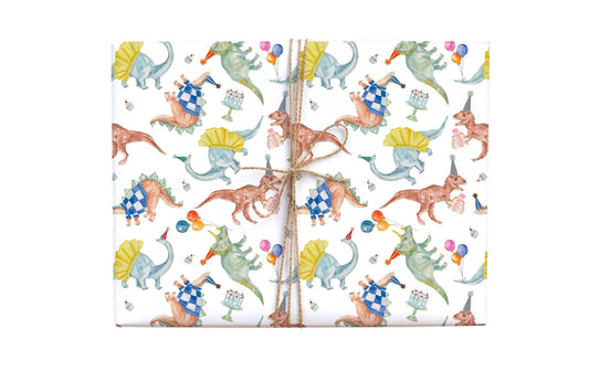 Birthday Dinosaurs Gift Wrap: Roll of 3 sheets - Bria Blair Creative