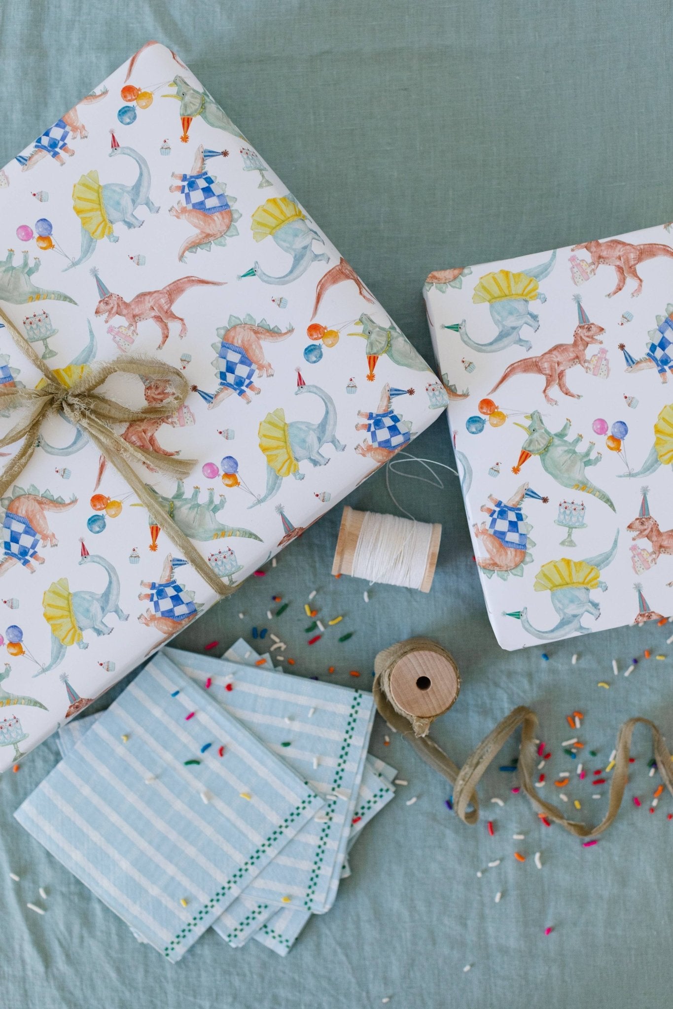 Birthday Dinosaurs Gift Wrap: Roll of 3 sheets - Bria Blair Creative