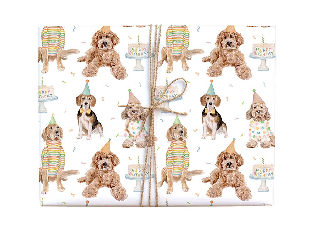 Birthday Dogs Gift Wrap: Roll of 3 sheets - Bria Blair Creative