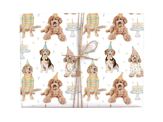 Birthday Dogs Gift Wrap: Roll of 3 sheets - Bria Blair Creative