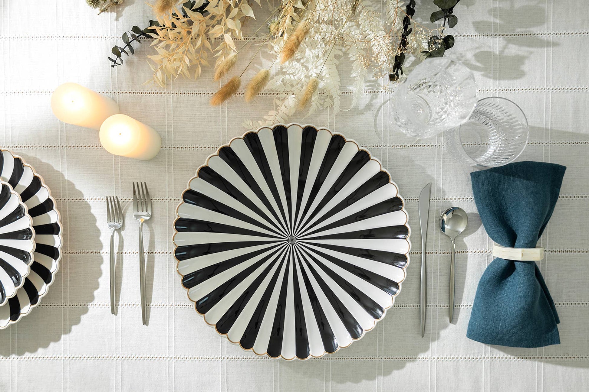 Black and White 12.5" Scallop Fine Porcelain Charger Plate - Bria Blair Creative