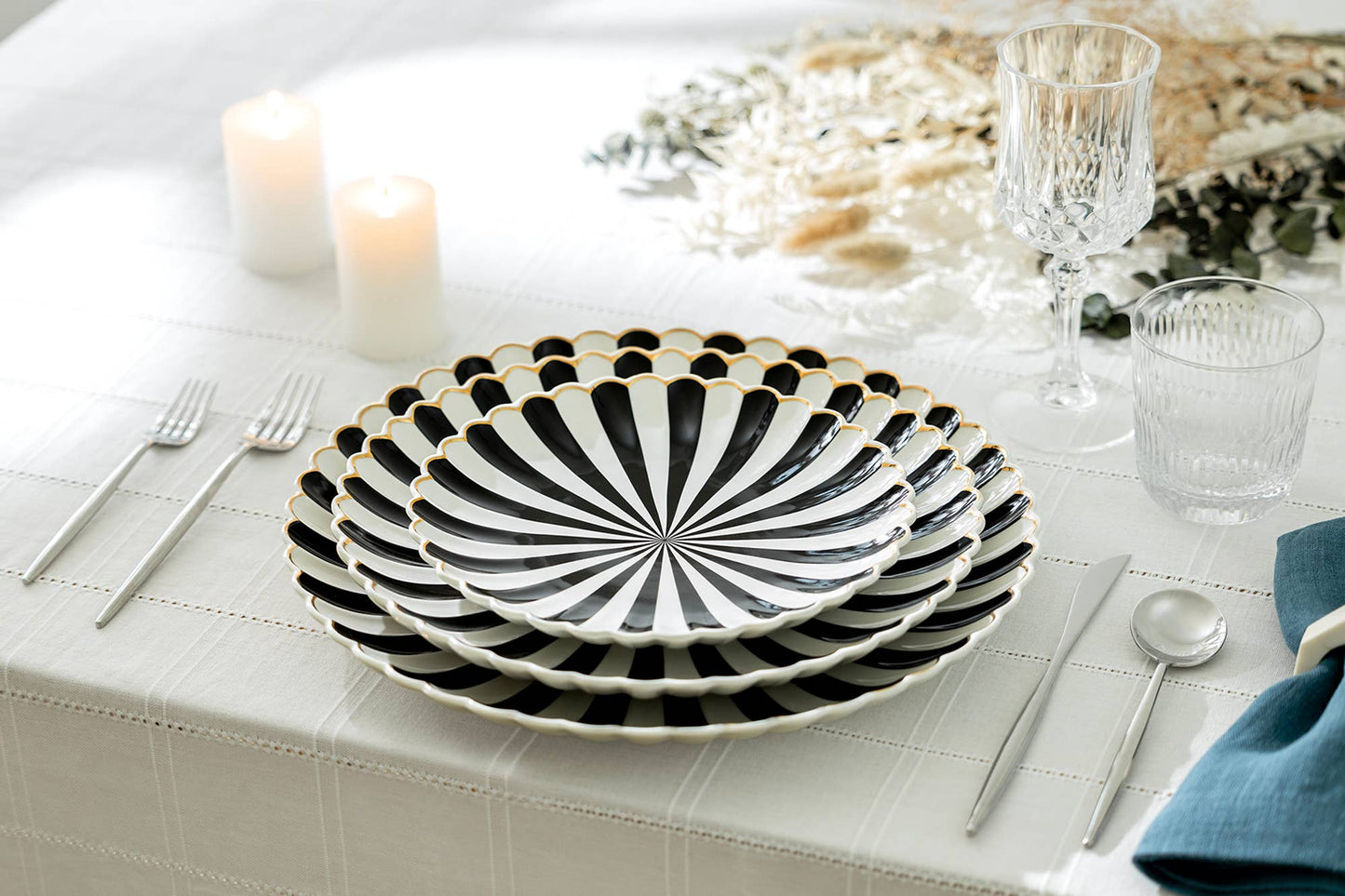 Black and White 12.5" Scallop Fine Porcelain Charger Plate - Bria Blair Creative