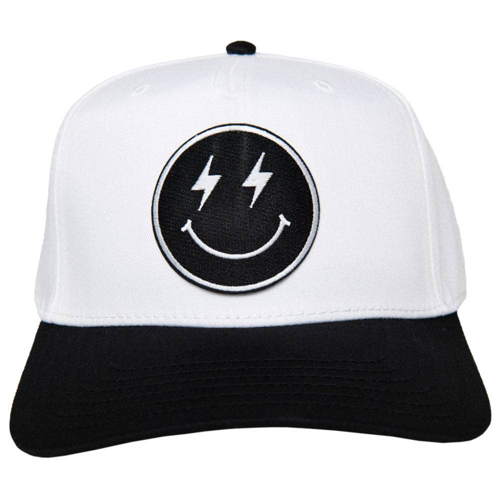 Black Lightning Happy Face Trending Vintage Hat: Black and White - Bria Blair Creative