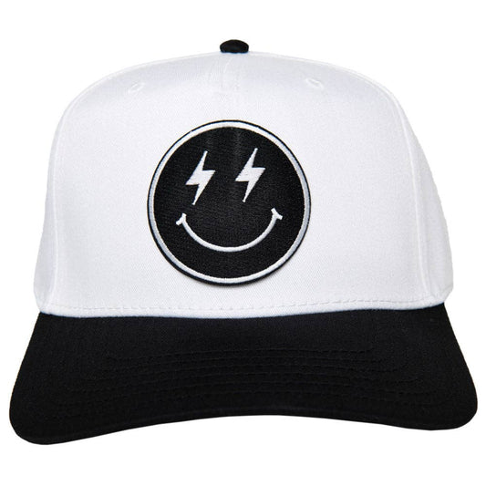 Black Lightning Happy Face Trending Vintage Hat: Black and White - Bria Blair Creative
