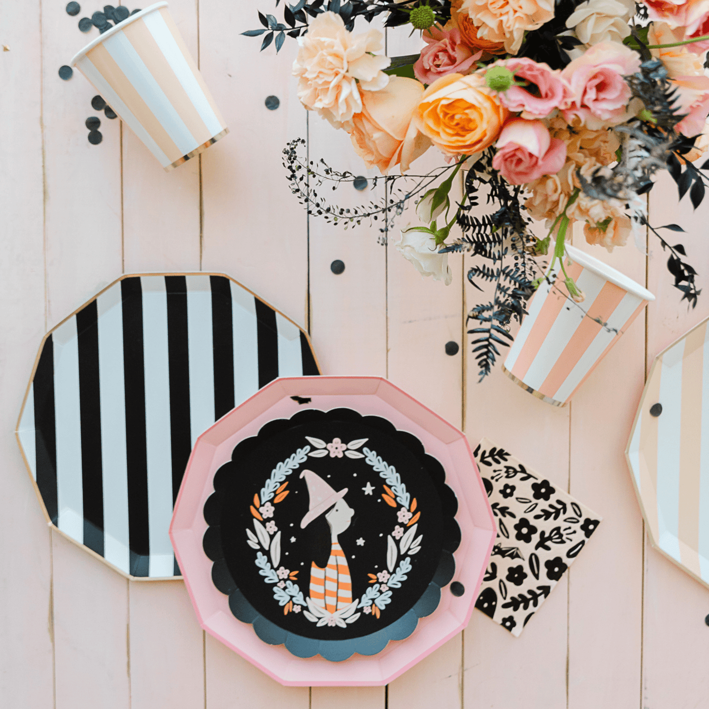 BLACK NOIR SIGNATURE CABANA STRIPE PLATES - Bria Blair Creative