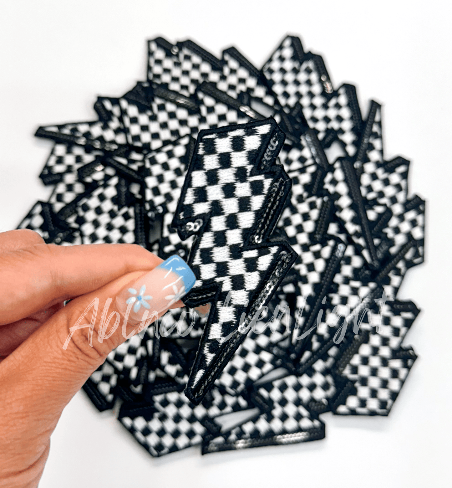 Black sequins checkered lightning bolt filler patch iron on - Bria Blair Creative