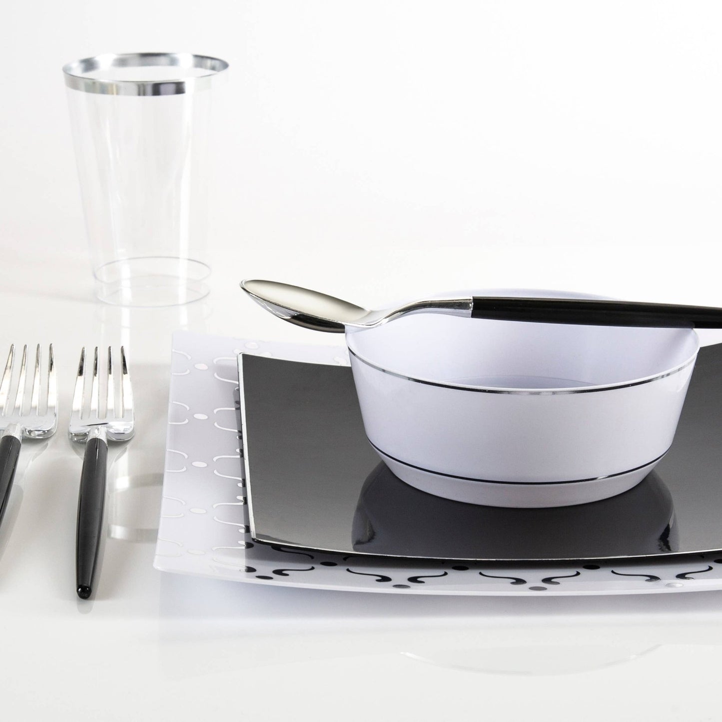 Black • Silver Plastic Cutlery Set | 32 Pieces - Bria Blair Creative