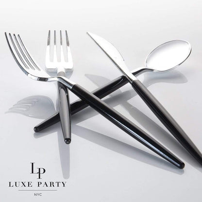 Black • Silver Plastic Cutlery Set | 32 Pieces - Bria Blair Creative