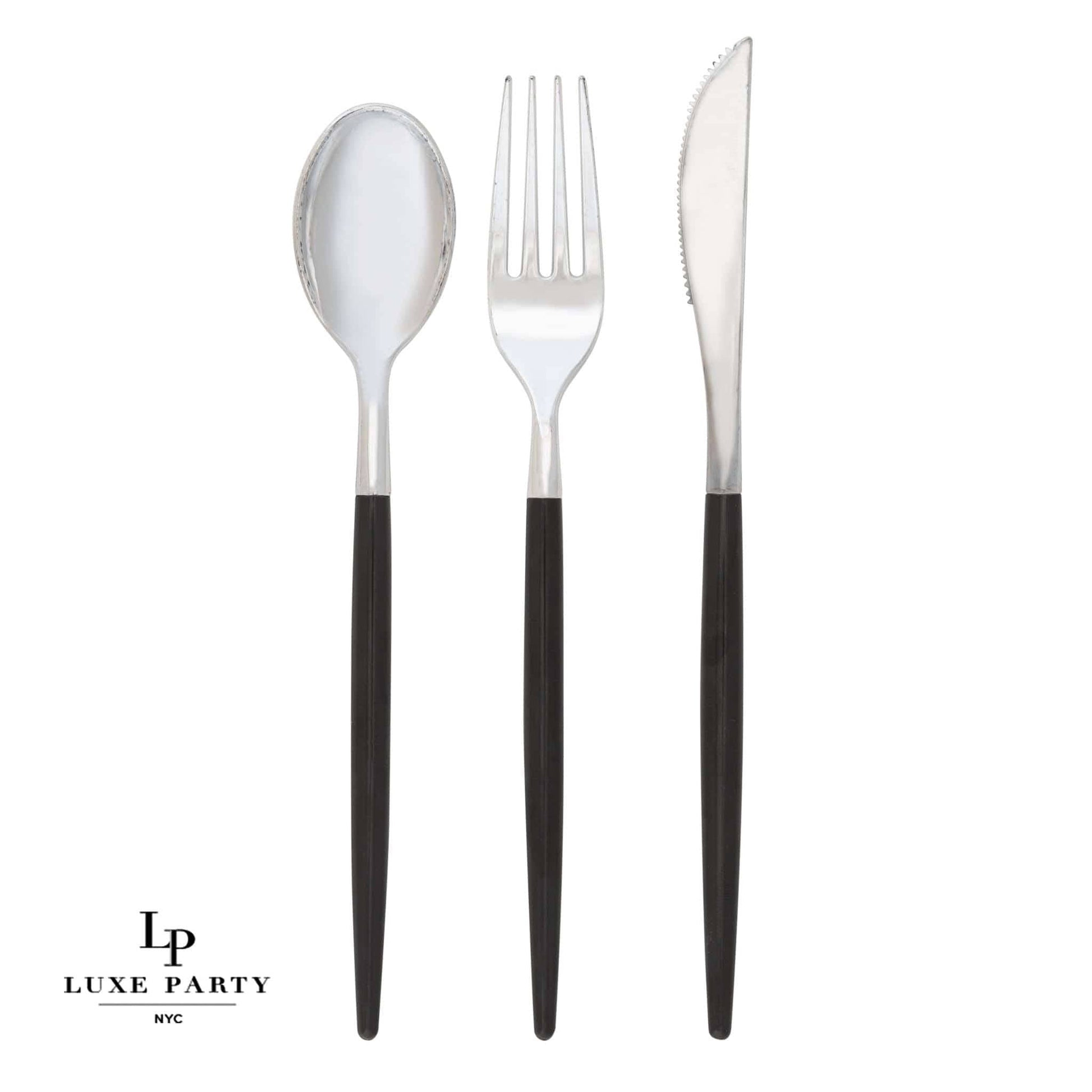 Black • Silver Plastic Cutlery Set | 32 Pieces - Bria Blair Creative