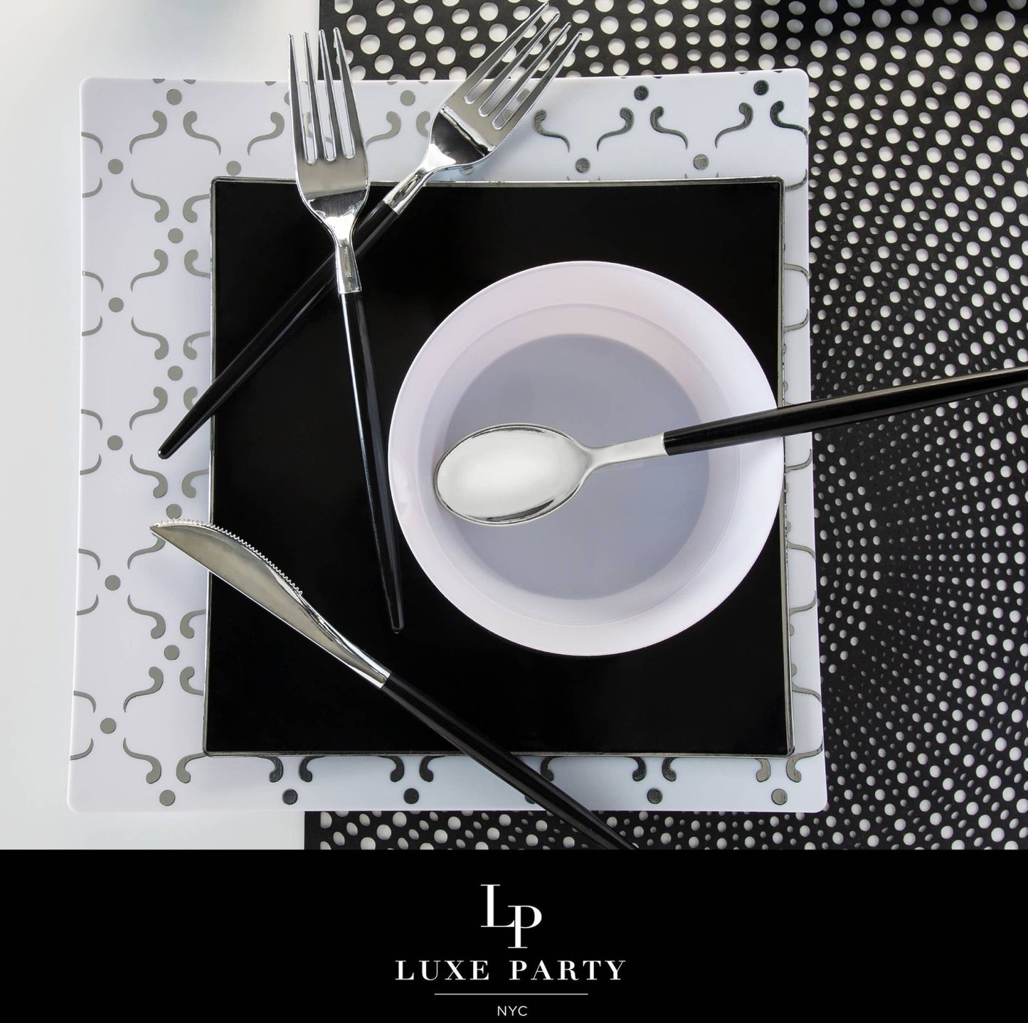 Black • Silver Plastic Cutlery Set | 32 Pieces - Bria Blair Creative