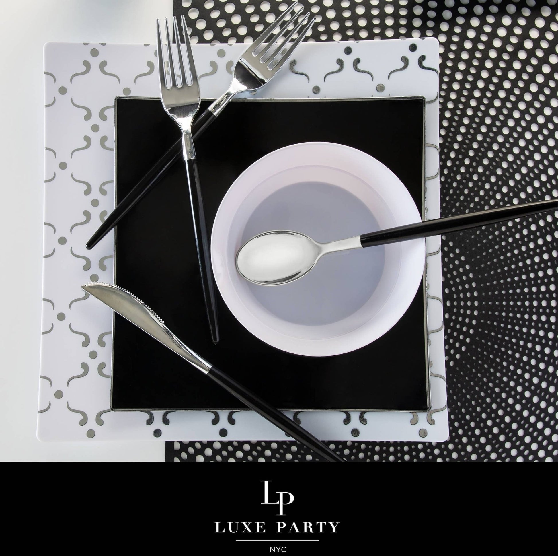 Black • Silver Plastic Cutlery Set | 32 Pieces - Bria Blair Creative