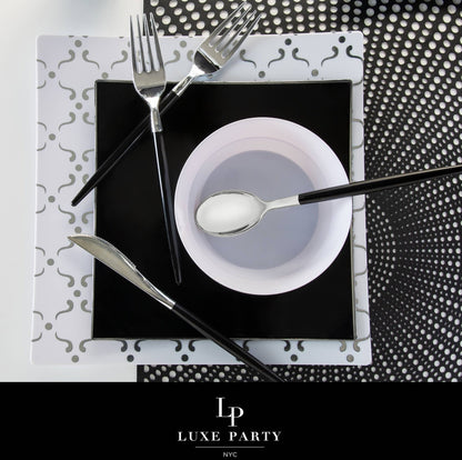 Black • Silver Plastic Cutlery Set | 32 Pieces - Bria Blair Creative