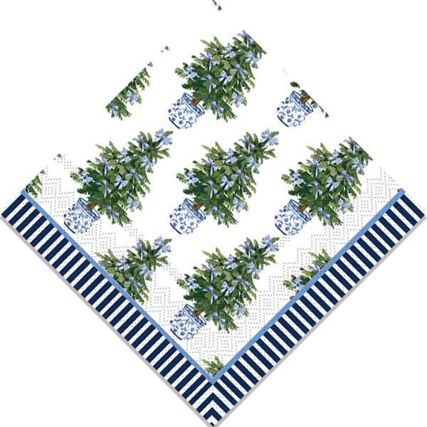 Blue Bows Christmas Tree Cocktail Napkins | Pack of 20 - Bria Blair Creative