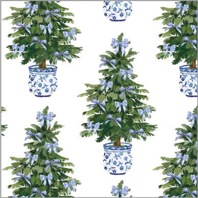 Blue Bows Christmas Trees Gift Wrap Sheets - Bria Blair Creative
