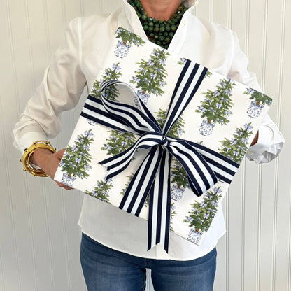 Blue Bows Christmas Trees Gift Wrap Sheets - Bria Blair Creative