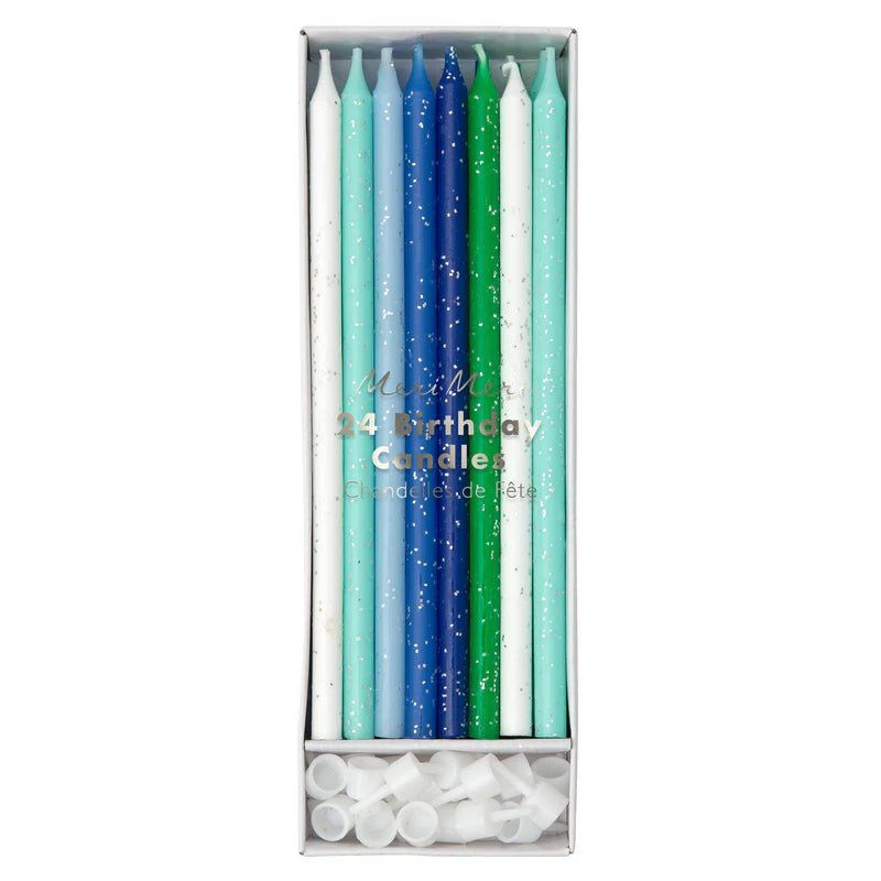 Blue & Green Glitter Candles (x 24) - Bria Blair Creative