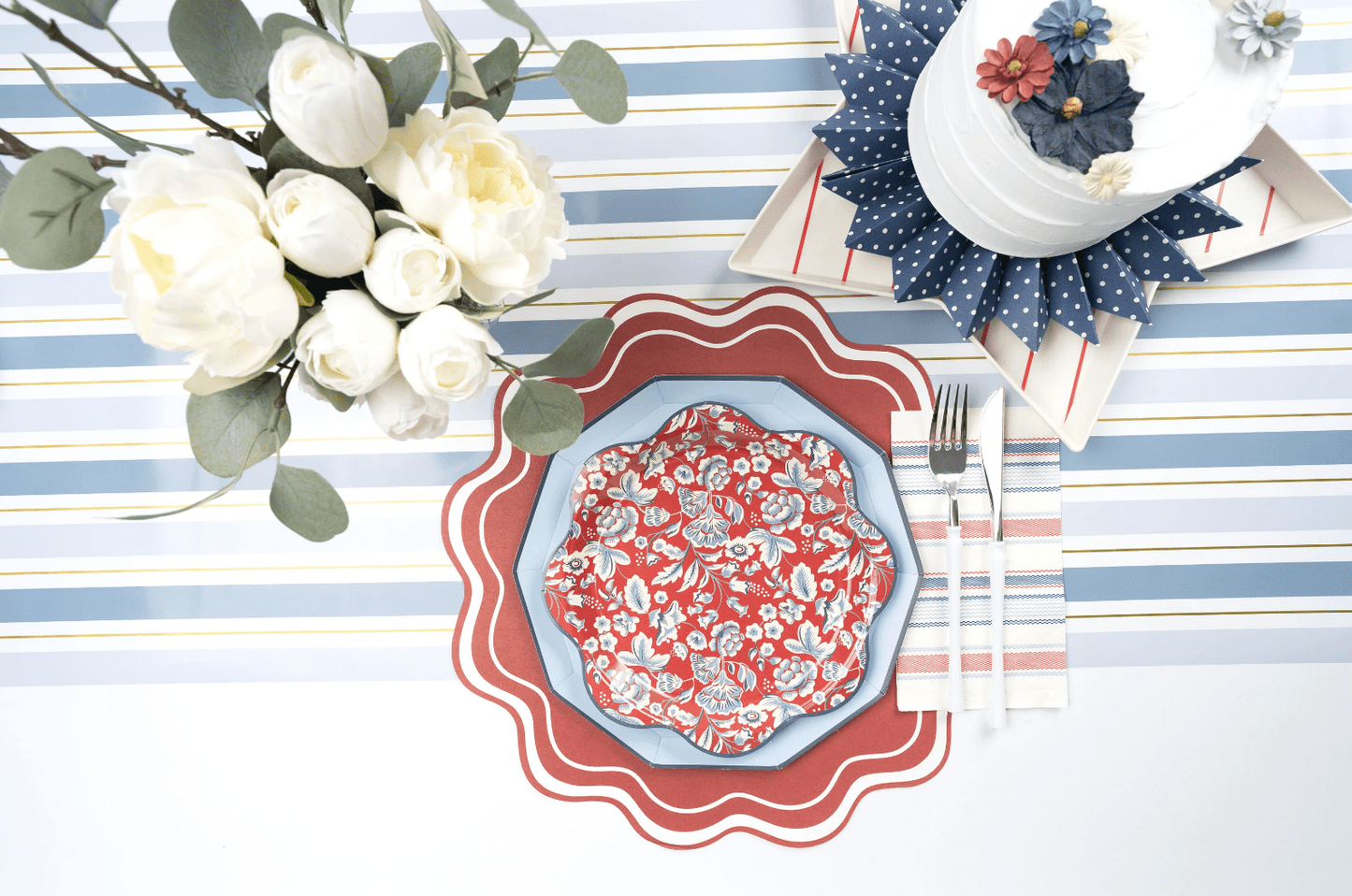 Blue Striped Paper Table Runner - Bria Blair Creative