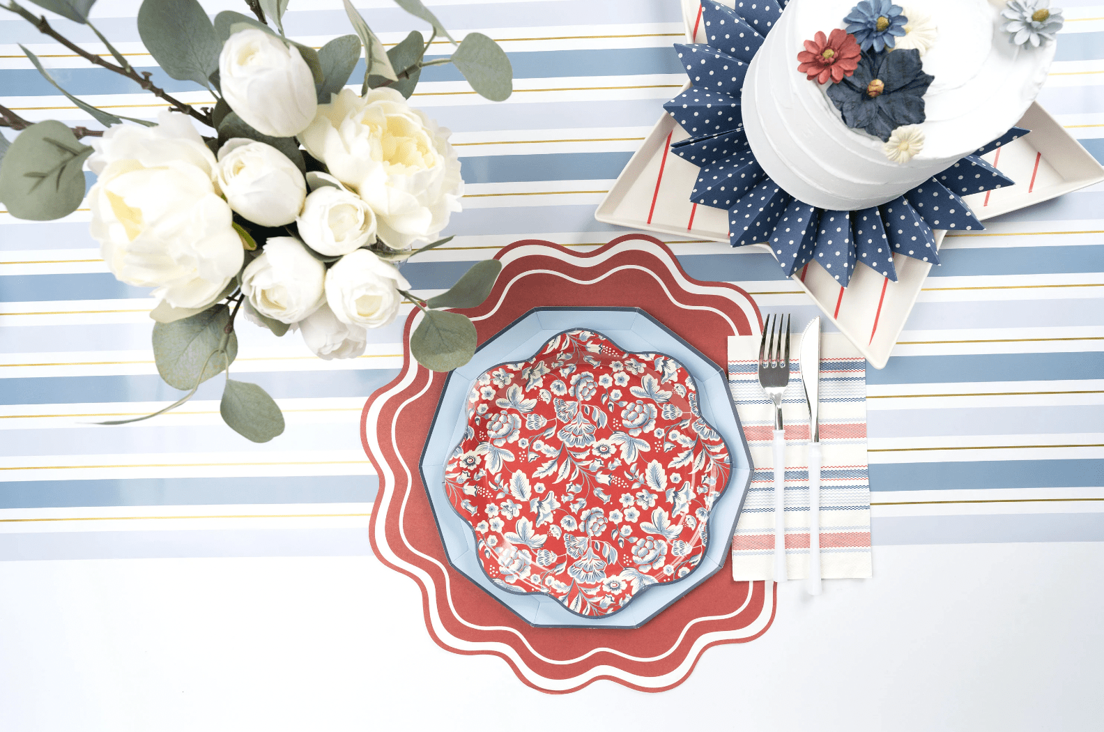 Blue Striped Paper Table Runner - Bria Blair Creative