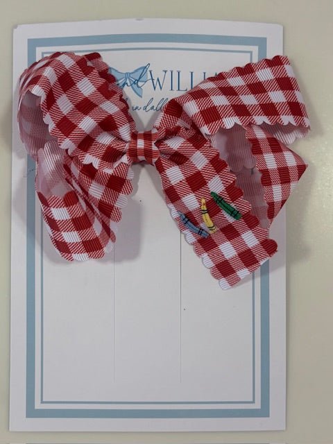 Bullion Crayon Bow: Gingham Red (Short Tail) - Bria Blair Creative