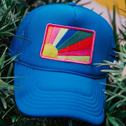 Bursting Sunshine Patch Foam Trucker Hat: Blue - Bria Blair Creative