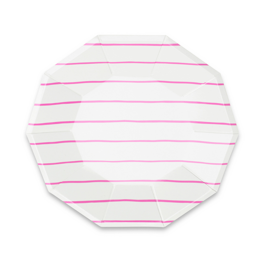 Frenchie Striped Small Plates - 8 Pk.: Cerise