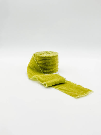 2" Velvet Ribbon - Raw Edge - 29 Colors: Chartreuse