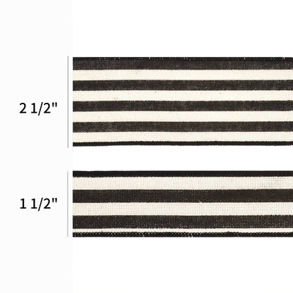 2 1/2" Wired Ribbon | "Striped" Black/White | 10 Yard Roll