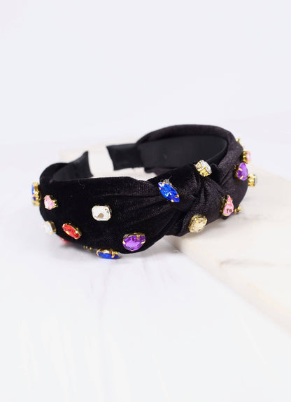 Judith Rhinestone Velvet Headband BLACK