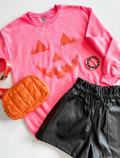 Halloween Crewneck Sweatshirt, Pumpkin Face, Halloween Sweat: Small