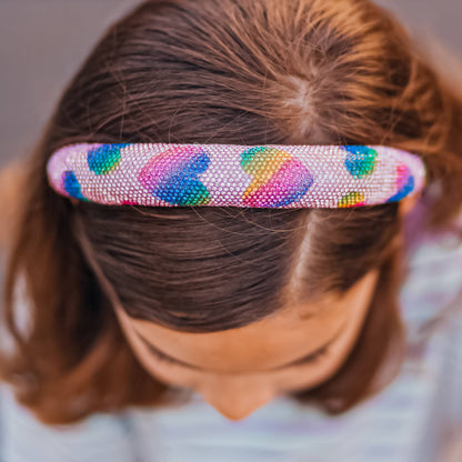 Kids Heart Headband - Padded Rhinestone Hair Band for Girls