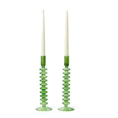 Hand-Blown Glass Candlesticks Assorted - Red or Green