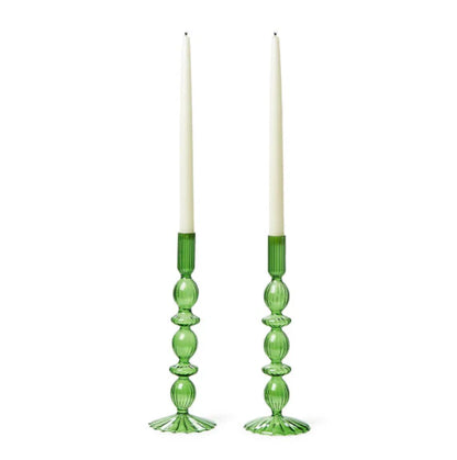 Hand-Blown Glass Candlesticks Assorted - Red or Green