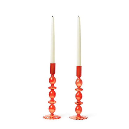 Hand-Blown Glass Candlesticks Assorted - Red or Green