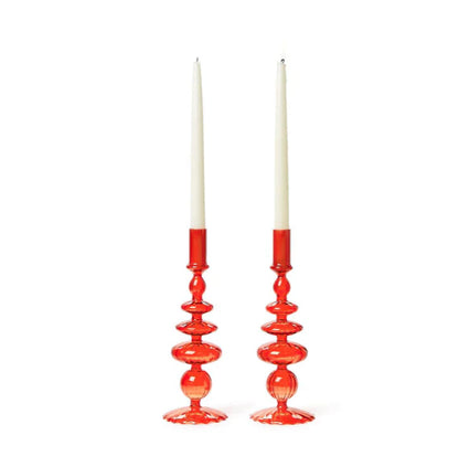 Hand-Blown Glass Candlesticks Assorted - Red or Green