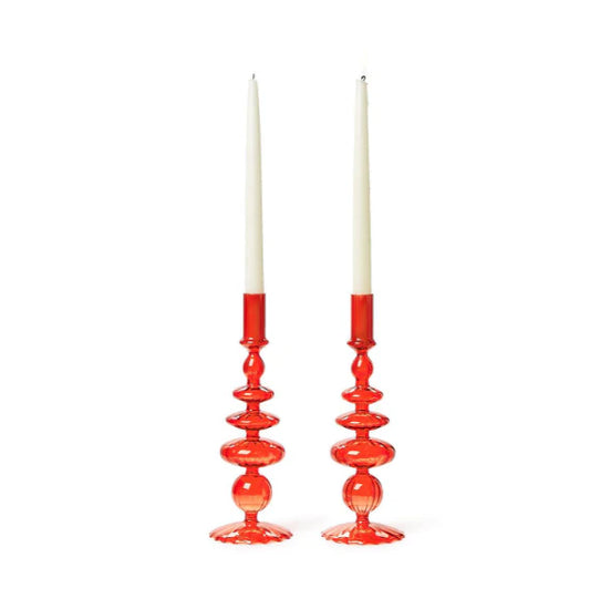 Hand-Blown Glass Candlesticks Assorted - Red or Green