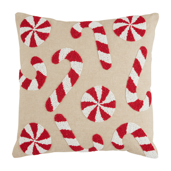 Candy Cane Beaded Pillow - Bria Blair Creative
