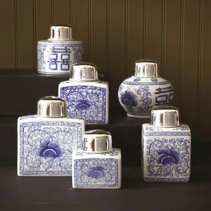 Canton Collection Tea Jars with Nickel - Plated Lid Ceramic/Brass - Assorted Styles - Bria Blair Creative