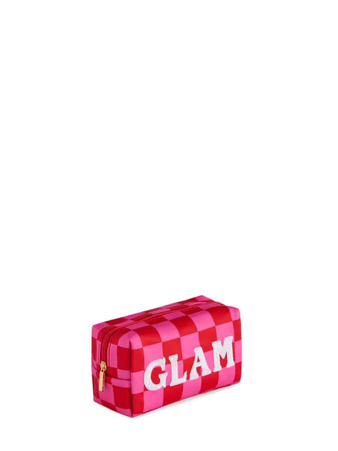 CARA CHECKERED "GLAM" ZIP POUCH,PINK - Bria Blair Creative