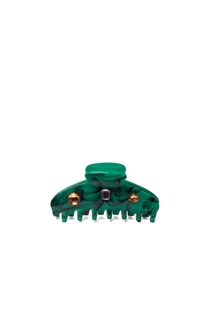 TEAL ACETATE CLAW WITH GEMS: MIDI