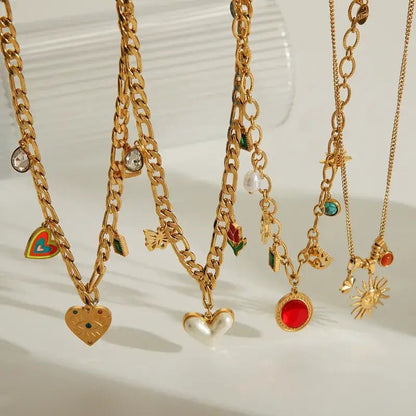 Charm Necklace with Hearts and Color Rhinestones: Heart - Bria Blair Creative