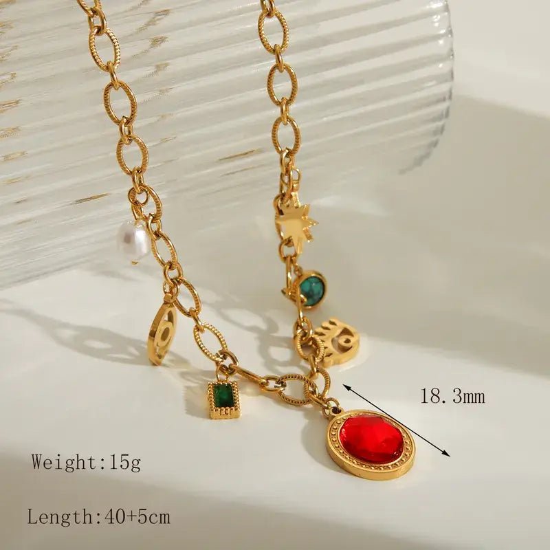 Charm Necklace with Hearts and Color Rhinestones: Heart - Bria Blair Creative