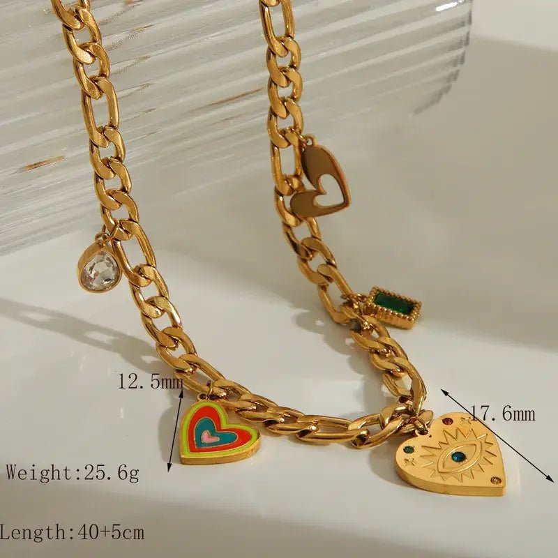 Charm Necklace with Hearts and Color Rhinestones: Heart - Bria Blair Creative