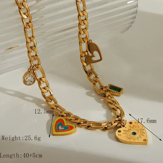 Charm Necklace with Hearts and Color Rhinestones: Heart - Bria Blair Creative