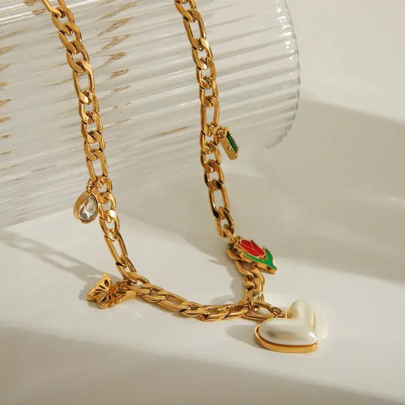 Charm Necklace with Hearts and Color Rhinestones: Heart - Bria Blair Creative