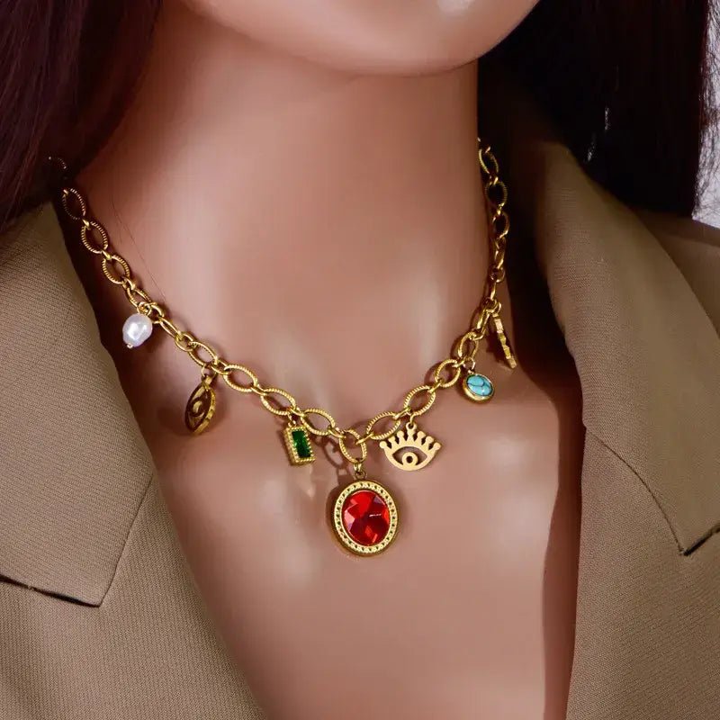 Charm Necklace with Hearts and Color Rhinestones: Heart - Bria Blair Creative