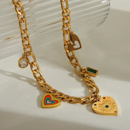 Charm Necklace with Hearts and Color Rhinestones: White Heart - Bria Blair Creative