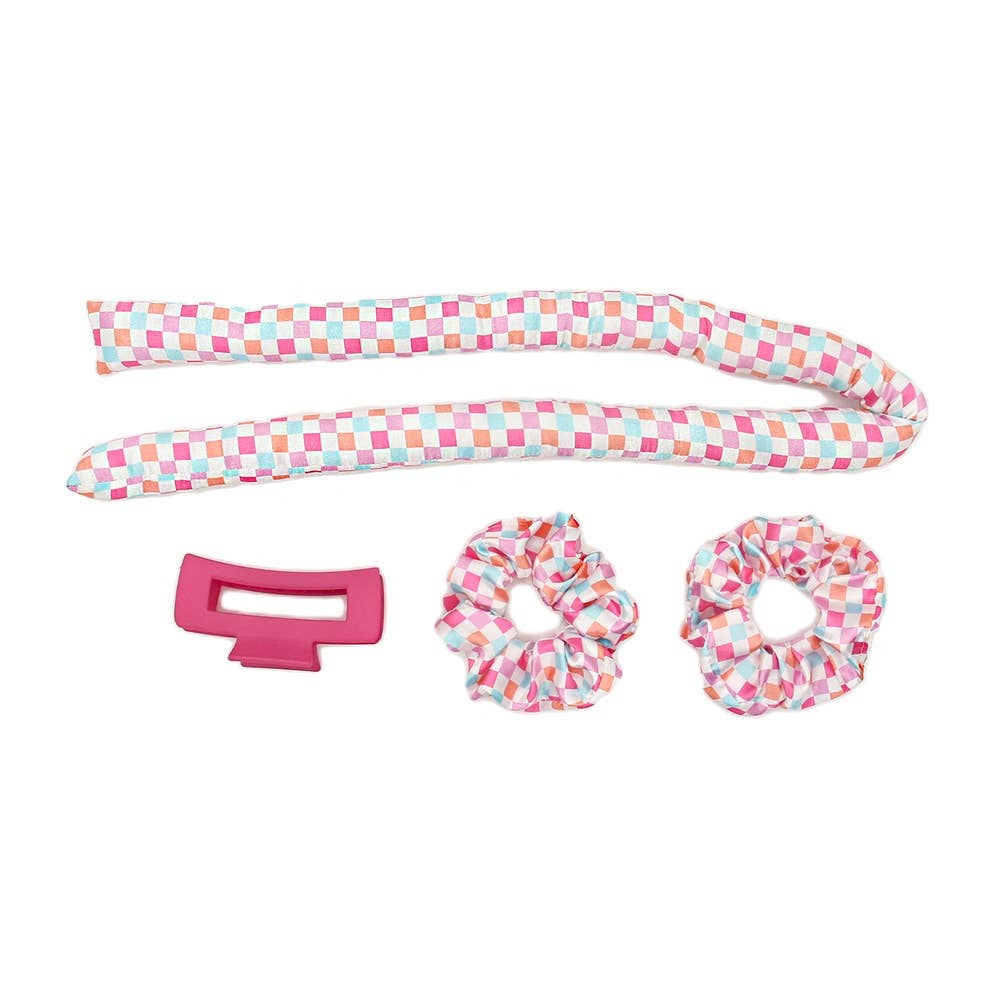 Check Satin Heatless Curling Curler Rod Set With Scrunchies - Bria Blair Creative