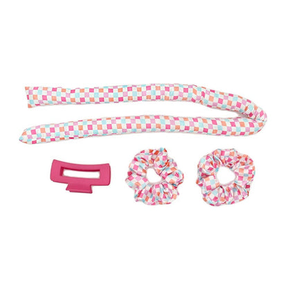 Check Satin Heatless Curling Curler Rod Set With Scrunchies - Bria Blair Creative