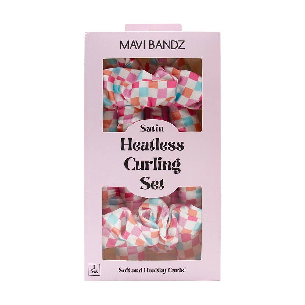 Check Satin Heatless Curling Curler Rod Set With Scrunchies - Bria Blair Creative