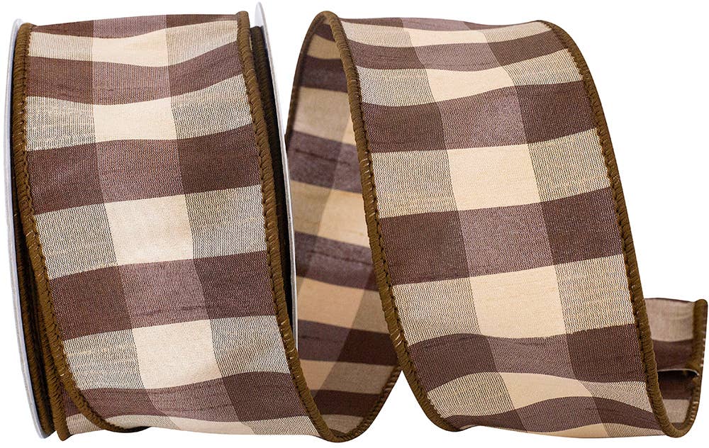 Check Silk Wired Edge, Brown, 2 - 1/2 In, 10 Yards - Bria Blair Creative